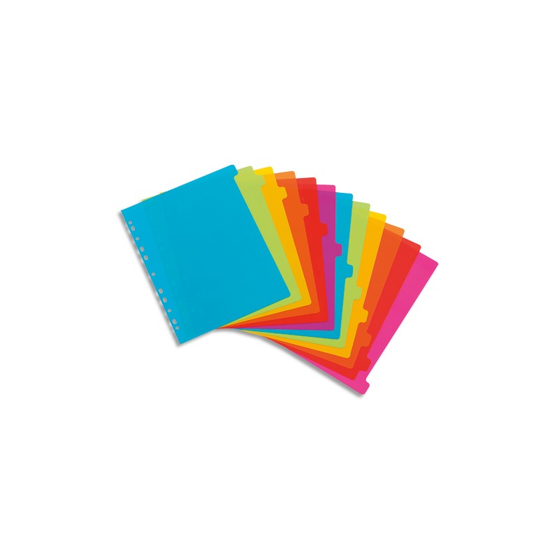 VIQUEL Jeu de 12 intercalaires polypropylène HAPPYFLUO A4 maxi. Coloris fluo multicolores