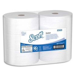 SCOTT Paquet de 6 Bobines de Papier toilette Control Jumbo à dévidage central Blanc, 2 plis, 320 m