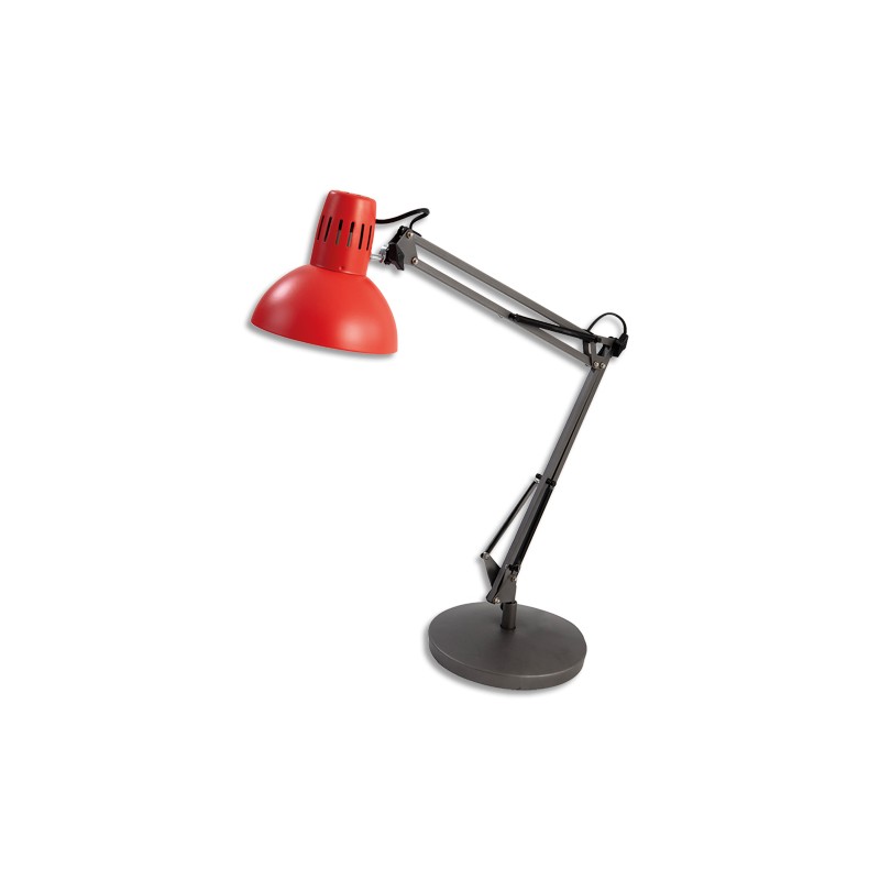 ALBA Lampe Led Archicolor métal Rouge, pince étau + ampoule. Tête D16,5 cm, bras 42+39 cm, solce D20 cm