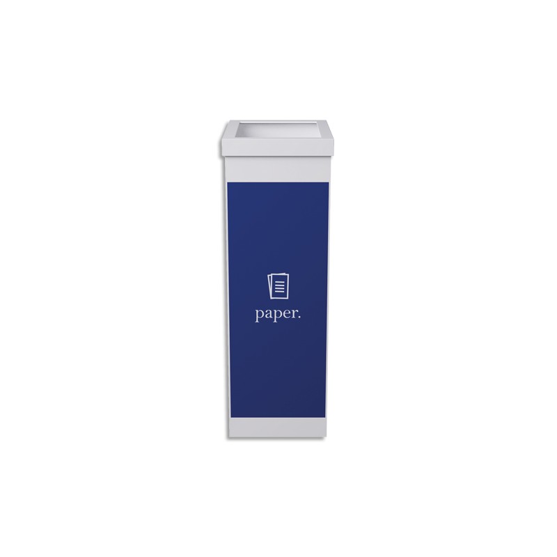 PAPERFLOW Corbeille de tri sélectif 60L en polystyrène Bleu Blanc, déchets papier, L36,3 x H76 x P26,3 cm