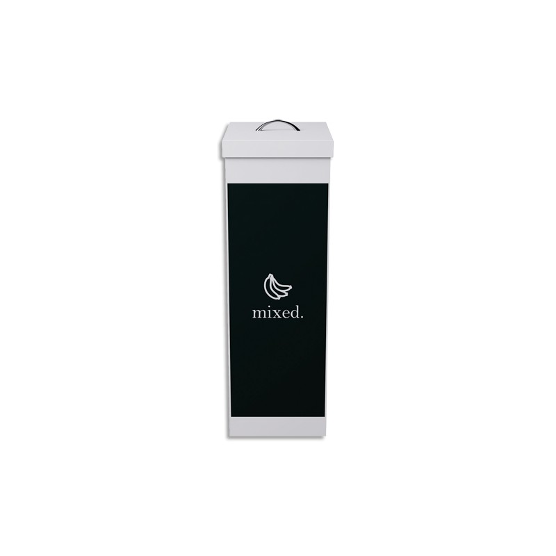 PAPERFLOW Corbeille de tri sélectif 60L en polystyrène Noir Blanc, déchets, couvercle, L36,3xH76xP26,3 cm