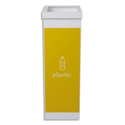 PAPERFLOW Corbeille de tri sélectif 60L en polystyrène Jaune Blanc, déchets plastique, L36,3xH76xP26,3 cm