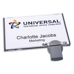 AVERY Boîte de 20 badges Vista® avec combi rotatif 78 x 50 mm, Gris + 30 inserts imprimables 47 x 75 mm
