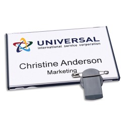 AVERY Boîte de 20 badges Vista® avec combi rotatif 89 x 57 mm, Gris + 30 inserts imprimables 54 x 85 mm