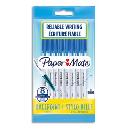 PAPERMATE Sachet de 8 stylos bille 045 à capuchon pointe moyenne 0,7 mm. Encre Bleue.