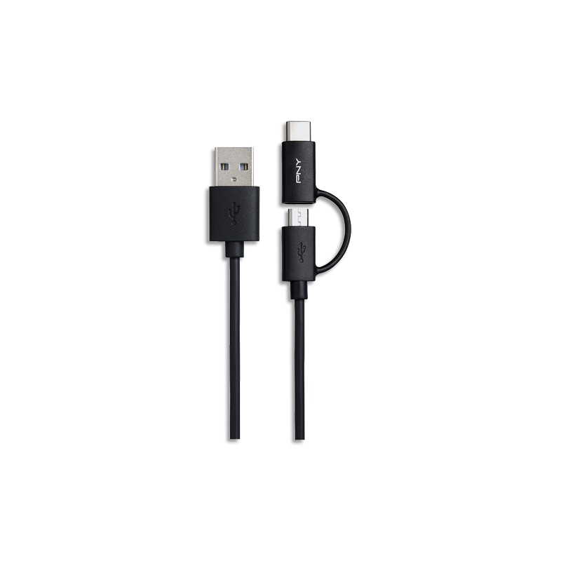 PNY Câble 2 en 1 Micro-USB/USB Type-C vers USB 2.0 1M NR C-UA-UUTC-K20-03