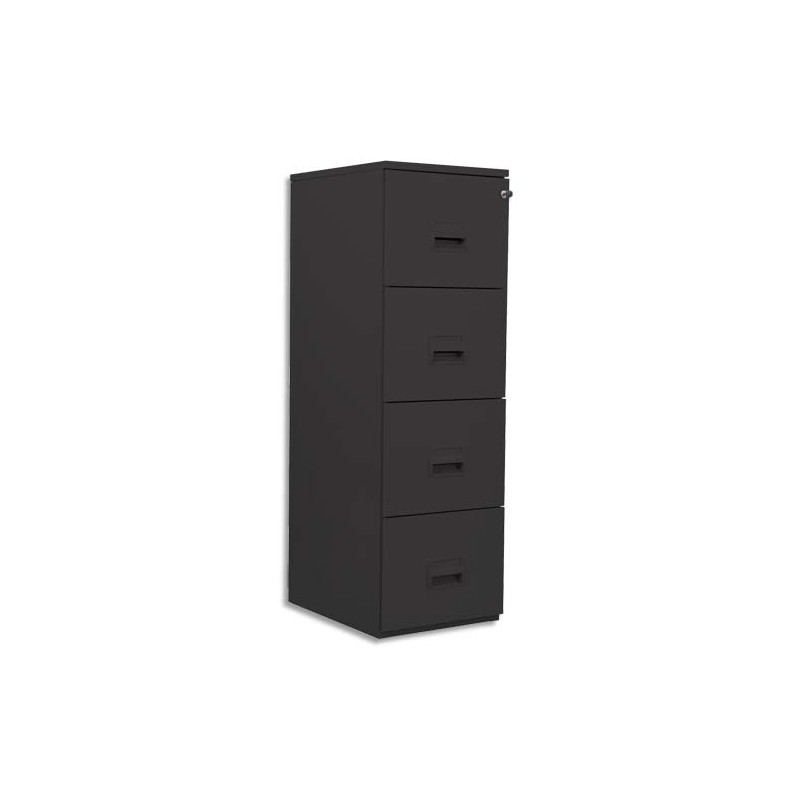 PIERRE HENRY Classeur DS 4 tiroirs Noir, poignée porte-étiquette, centralisée, L 41,8 x H130,8 x P54,1 cm