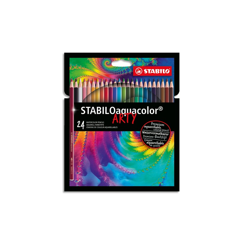 STABILO Etui carton 24 Crayons de couleur aquarellables Aquacolor ARTY, mine solide 2,8 mm, assortis