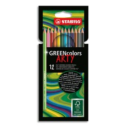STABILO Etui carton 12 Crayons de couleur GREENcolors ARTY, corps fin hexagonal, bois, Mine 3 mm,assortis