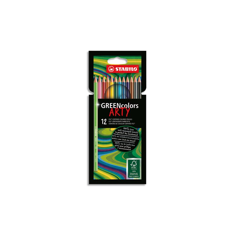 STABILO Etui carton 12 Crayons de couleur GREENcolors ARTY, corps fin hexagonal, bois, Mine 3 mm,assortis