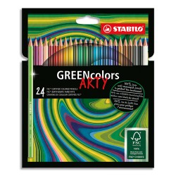 STABILO Etui carton 24 Crayons de couleur GREENcolors ARTY, corps fin hexagonal, bois, Mine 3 mm,assortis