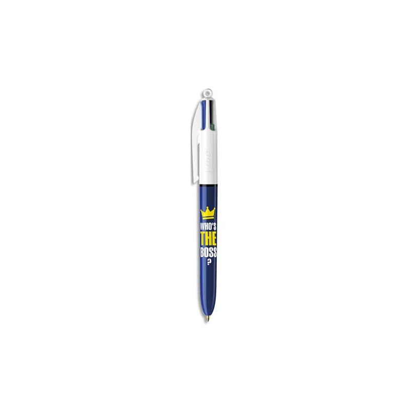 BIC Stylo bille 4 couleurs MESSAGE Who is the Boss. Pointe moyenne rétractable et rechargeable